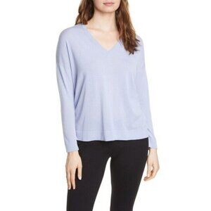 EILEEN FISHER Blue V Neck Long Sleeve Tencel Sweater SZ M NEW $228